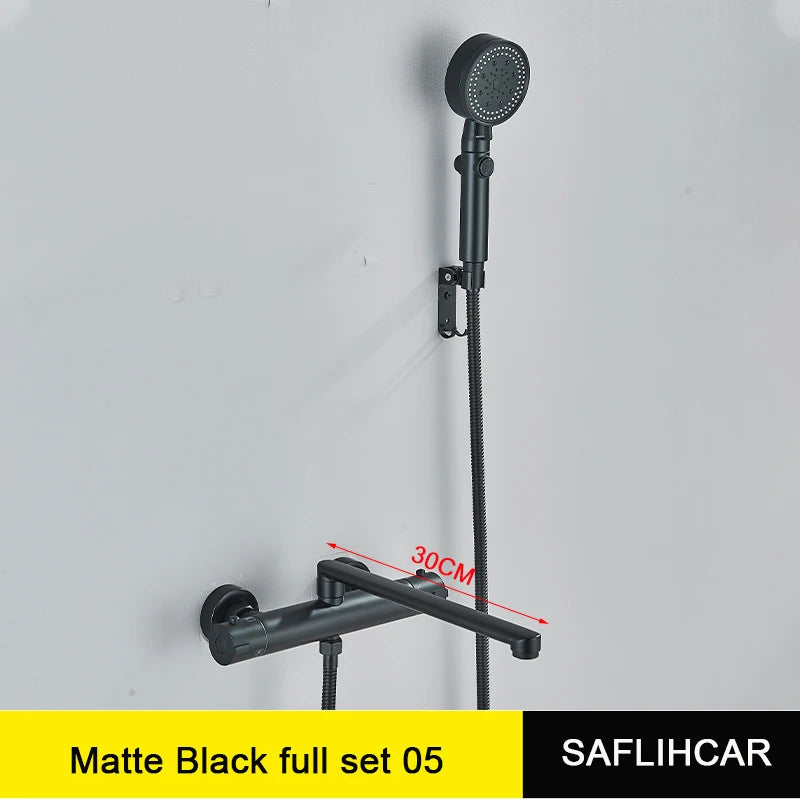 Black Thermostatic Bathroom Shower Faucet Dual Handle Bathtub