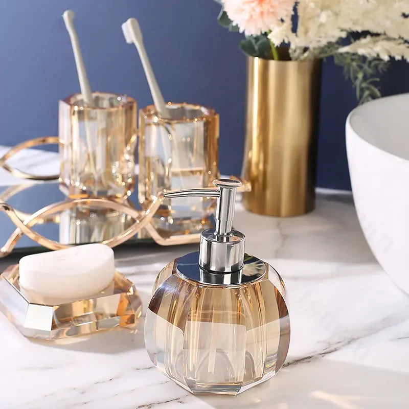 Light Luxury Crystal Glass Bathroom Lotion Bottle Transparent