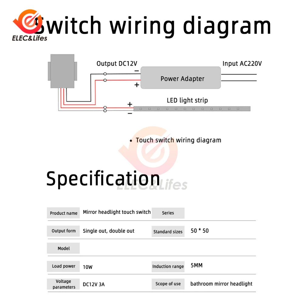 Dc 5-12v Bathroom Mirror Switch Touch-Switch Sensor Led