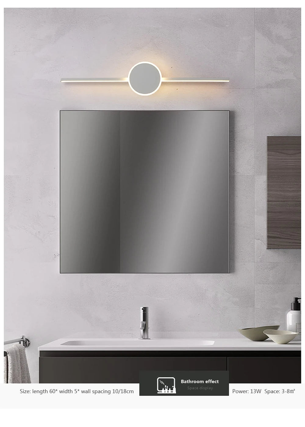 Modern Luxury Bathroom Wall Lamp Black White Aluminum