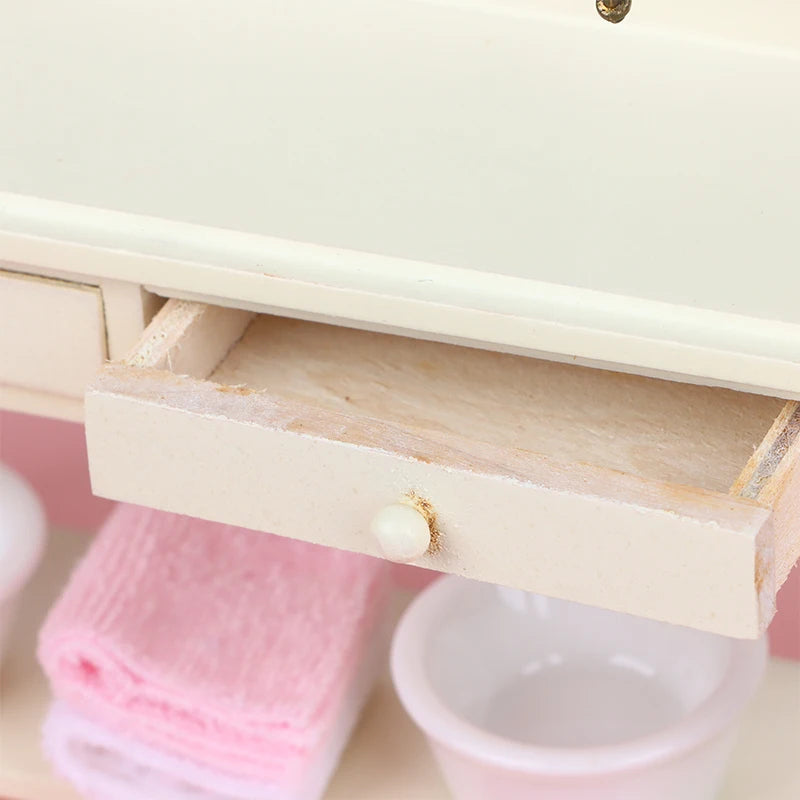 12 Dollhouse Miniature Wooden Bathroom Sink Cabinet Wash