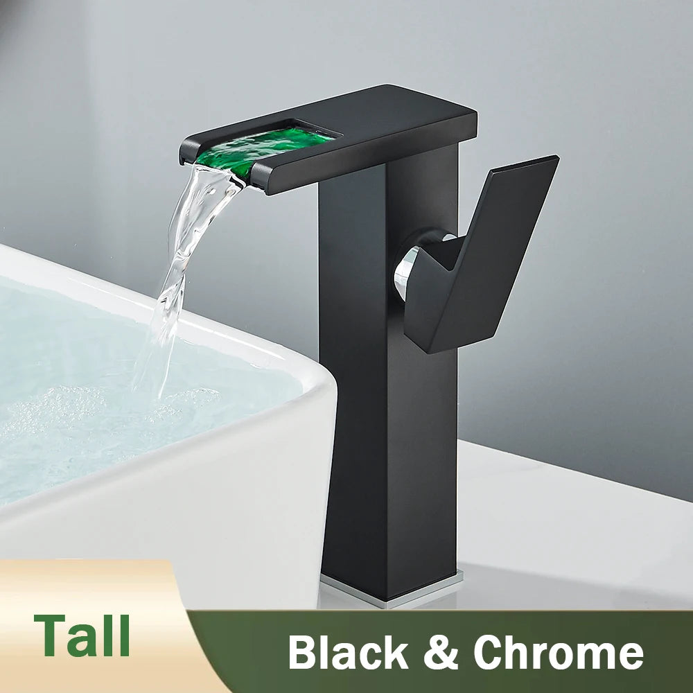 Rozin Led Bathroom Basin Faucet Black Waterfall Sink