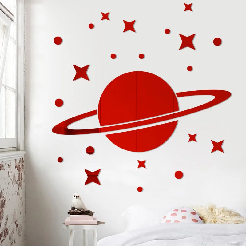 Acrylic Star Moon Planet 3d Mirror Wall Sticker