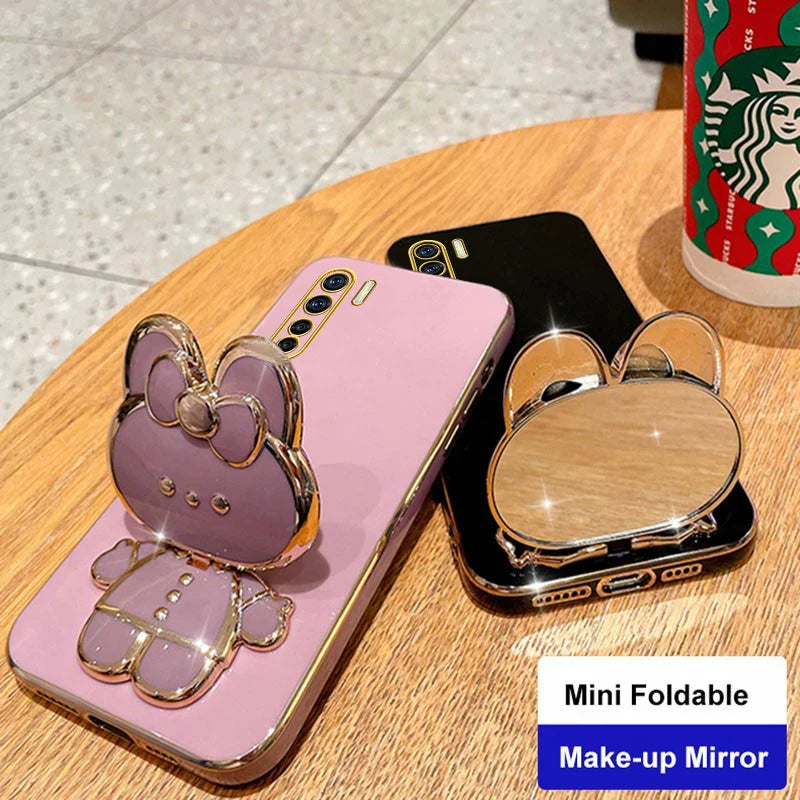 91 Makeup Mirror Cute Rabbit Phone Holder Case