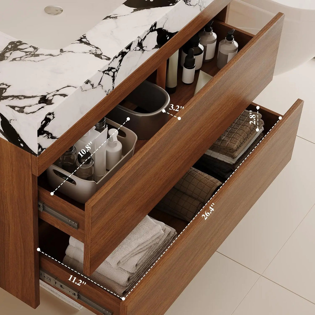30 Modern Floating Bathroom Vanity Faux Marble Top