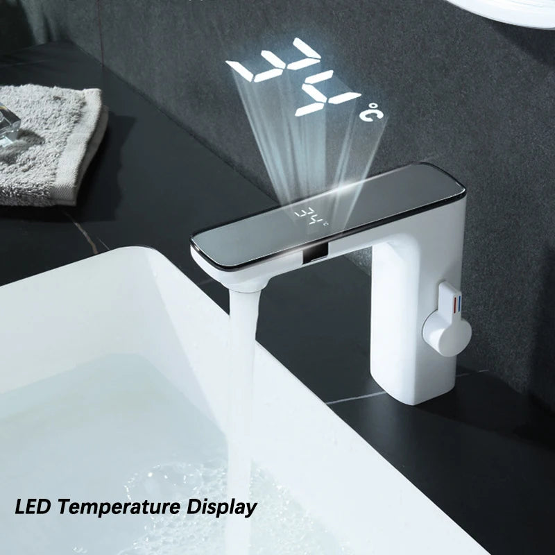 Smart Display Bathroom Basin Faucet Touchless Cold Water