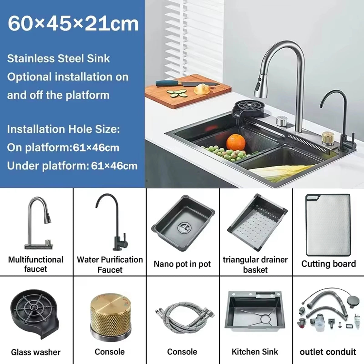 304stainless Steel Sink Faucet Rainfall Spout Pull Out