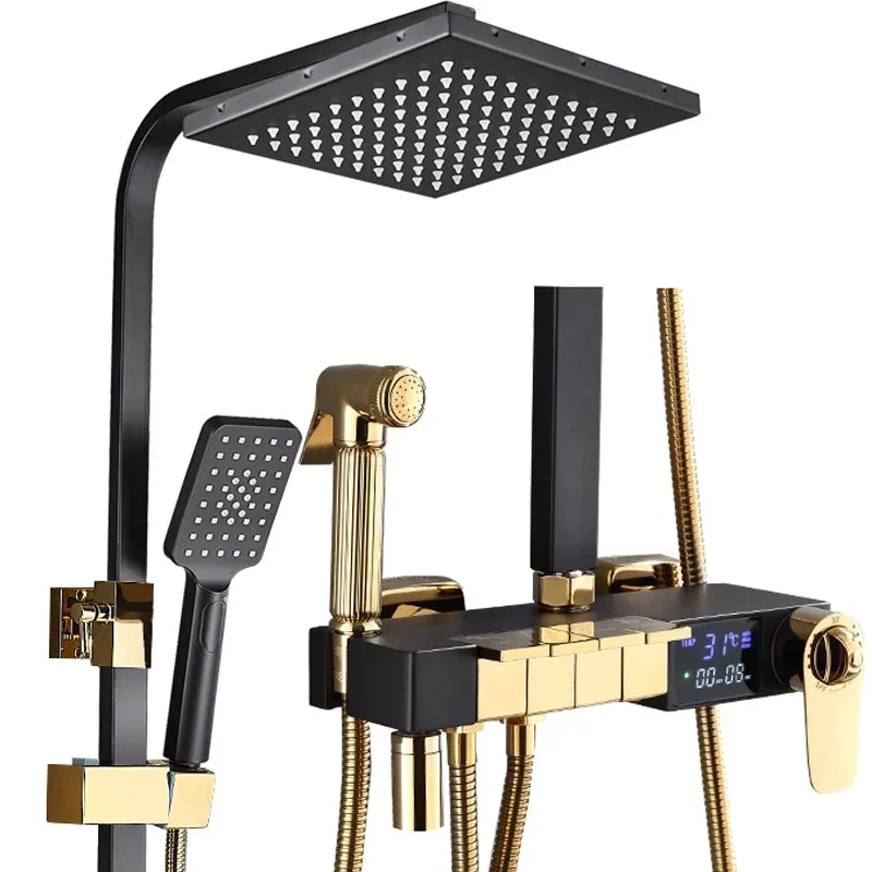 Brushed Gold Piano Digital Shower System Cold Brass