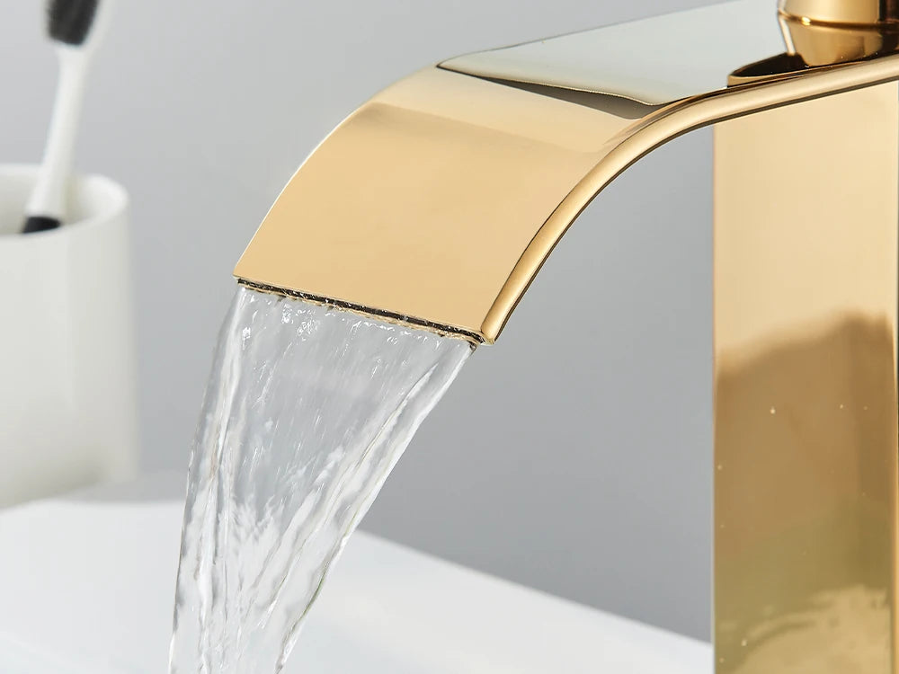 Brushed Gold Basin Sink Faucet Waterfall Outlet Vanity