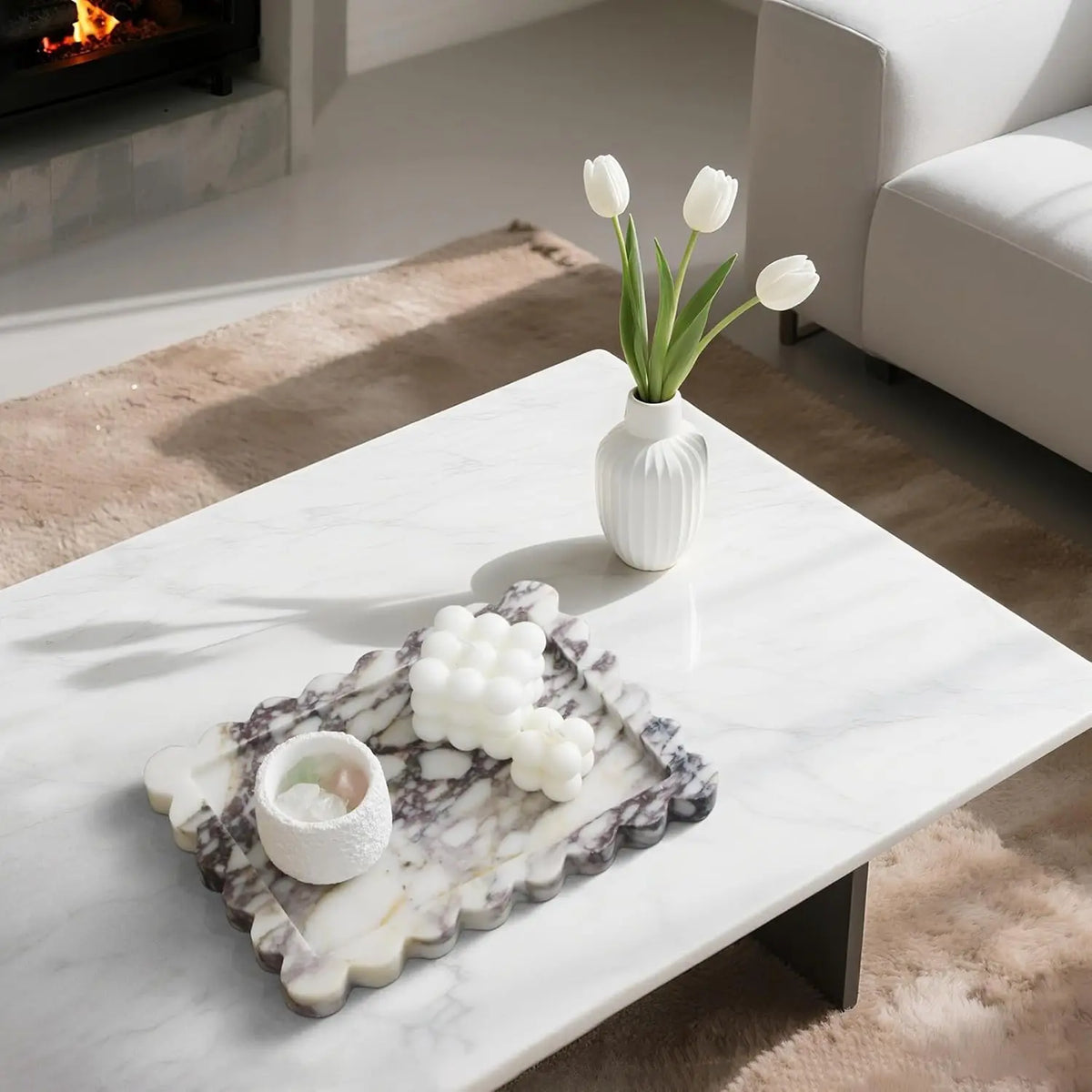 Calacatta Viola Scalloped Marble Tray Natural Marble Stone