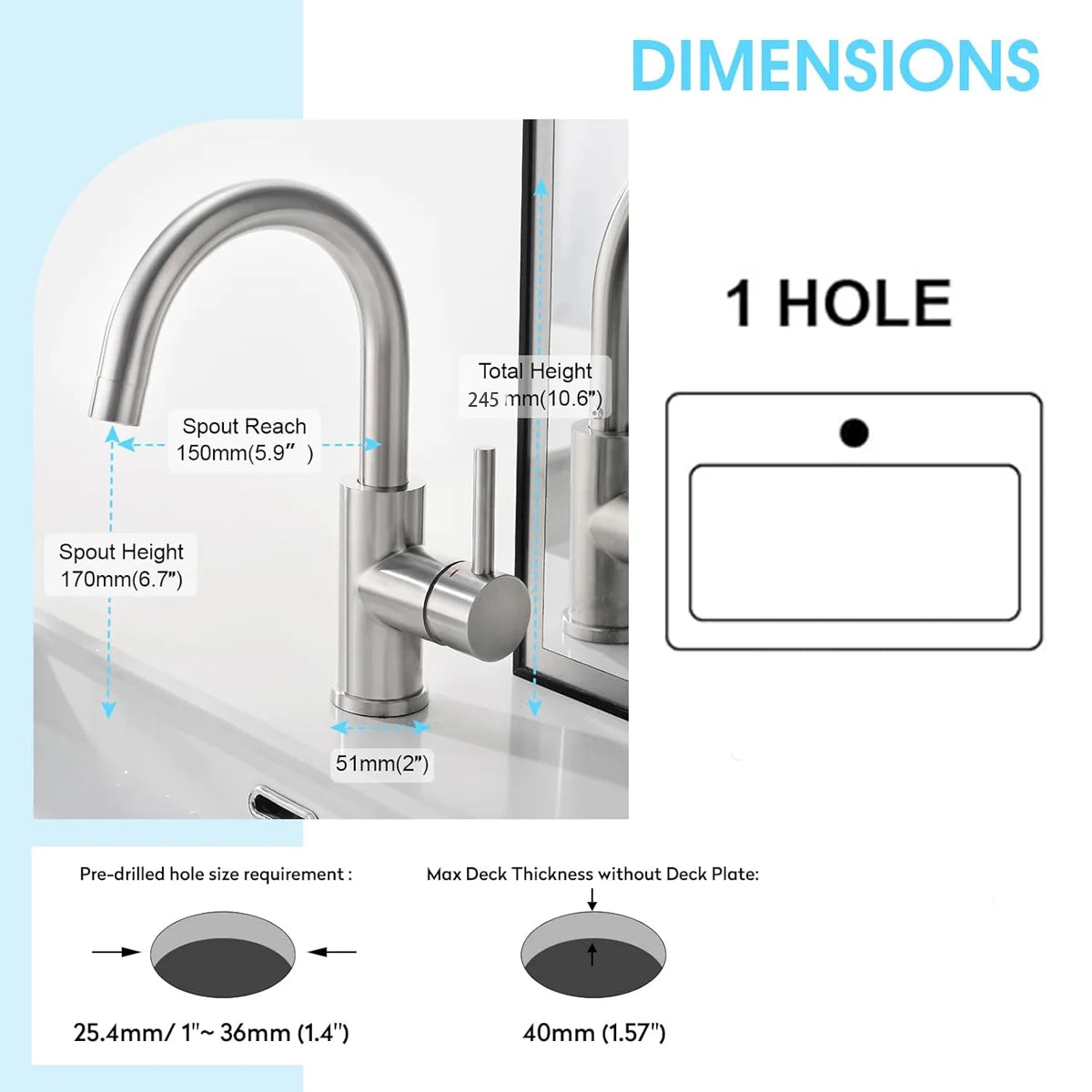 Bathroom Basin Faucet 304 Stainless Steel Cold Wash