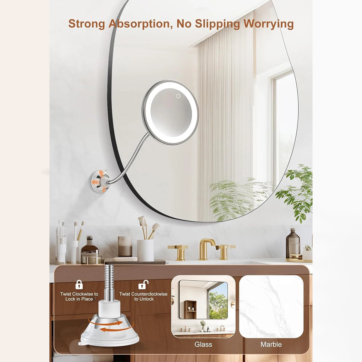 10x Magnifying Led Makeup Mirror Gooseneck Suction Cup