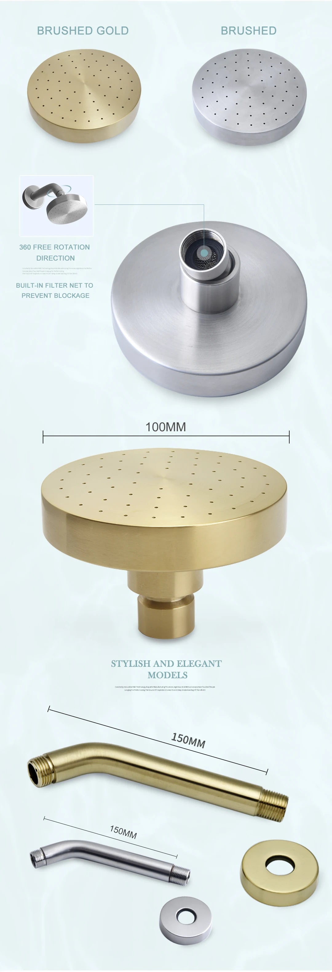 Shower Faucet System Stainless Steel Head Shower Wall