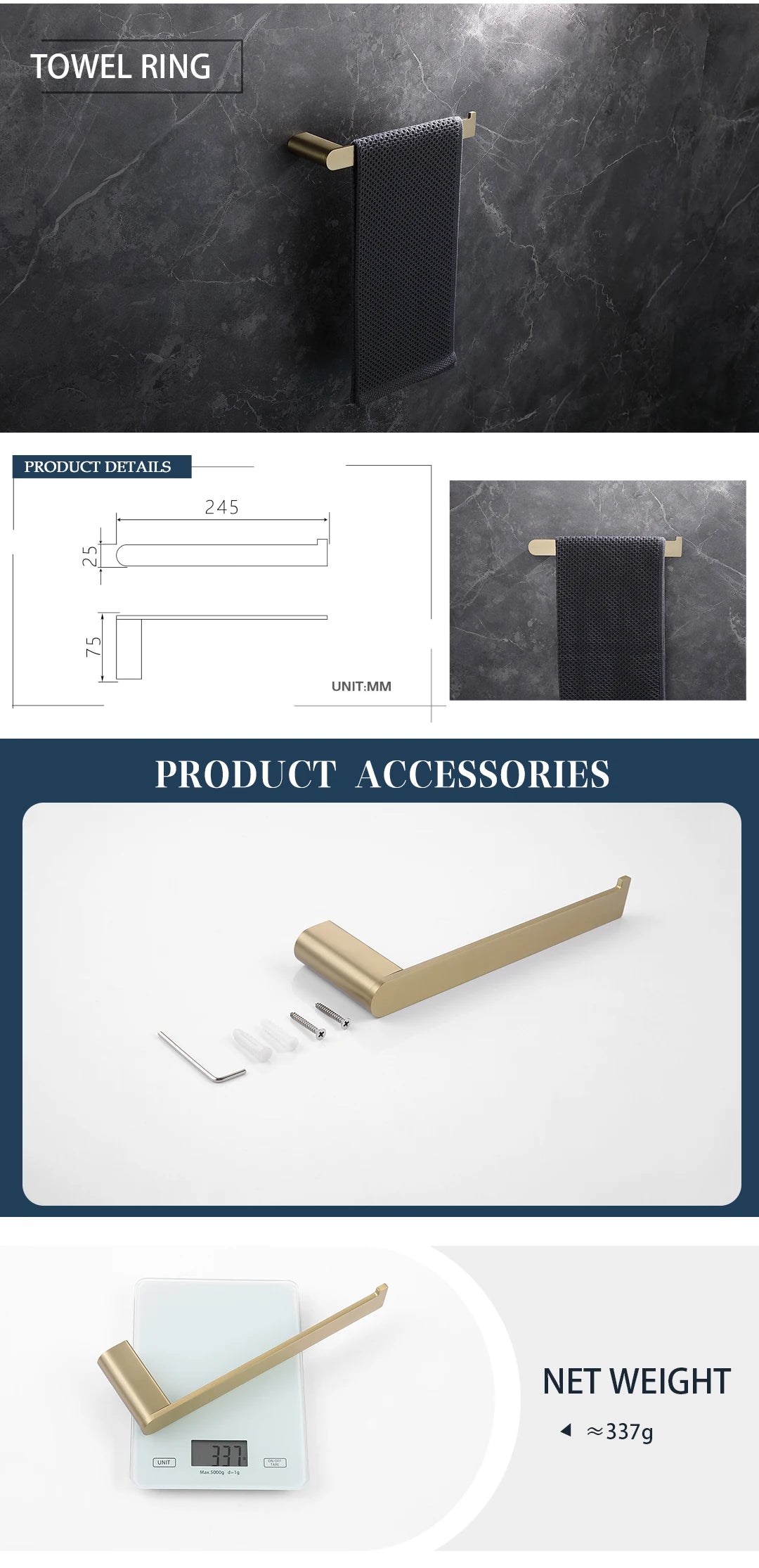 Brushed Gold Bathroom Toilet Brush Holder Toilet Paper