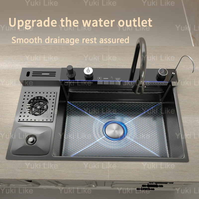 Stainless Steel Waterfall Sink Extra Large Bowl Digital