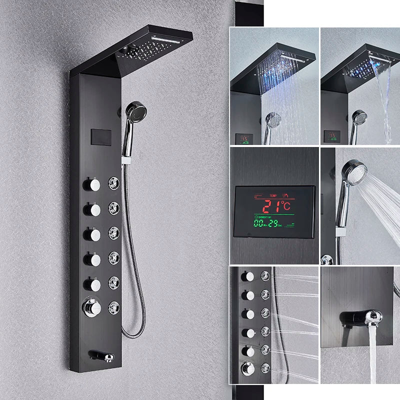 Led Shower Panel Faucet Rainfall Headshower Spa Massage