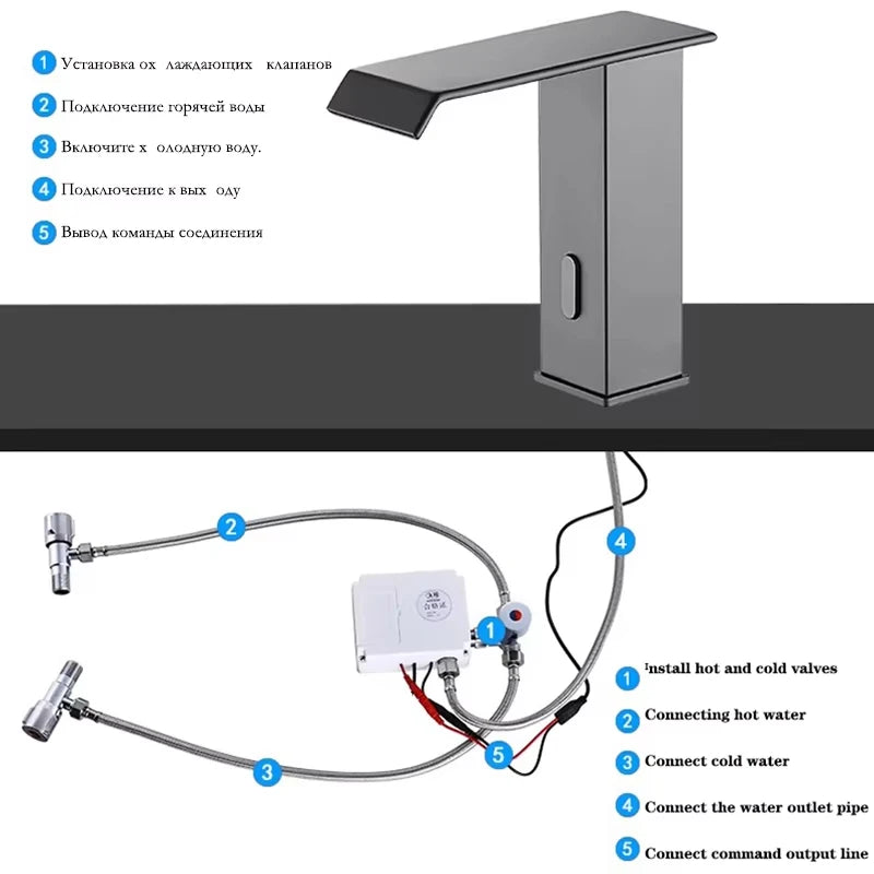 Smart Sensor Bathroom Basin Faucet Intelligent Black Automatic