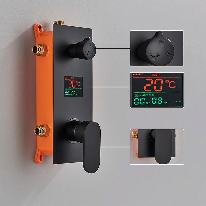 Black Led Digital Display Shower Faucet Remote Control