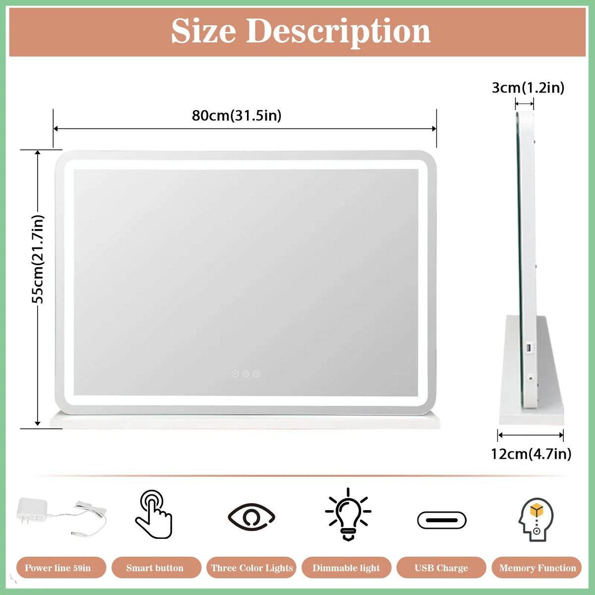 80cm Dressing Table Led Hollywood Vanity Mirror Large