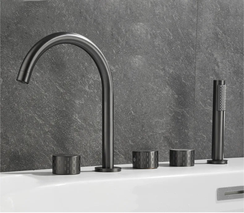 Gray Luxury Brass Deck-Mounted 5-Holes Bathroom Bath Tub