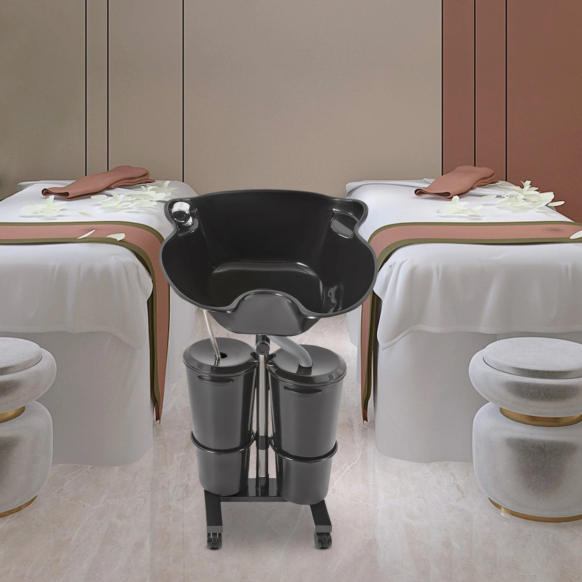 Shampoo Basin 2-Buckets Mobile Hair Wash Basin Height