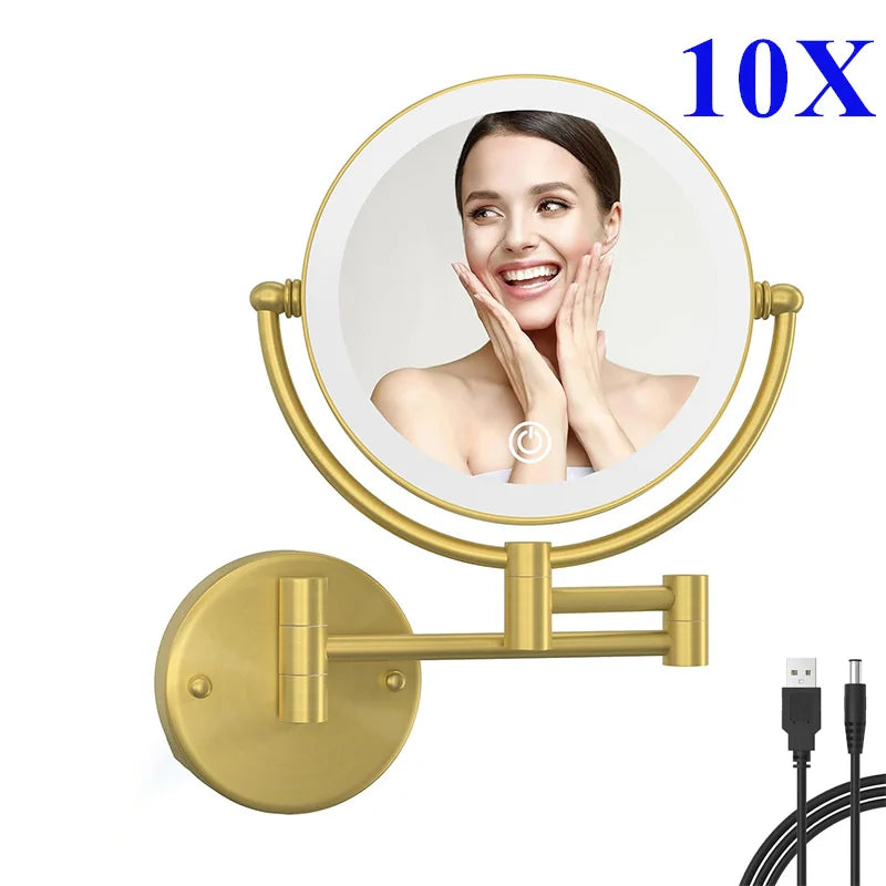 Brushed Nickel Touch Led Folding Bathroom Mirror 10x