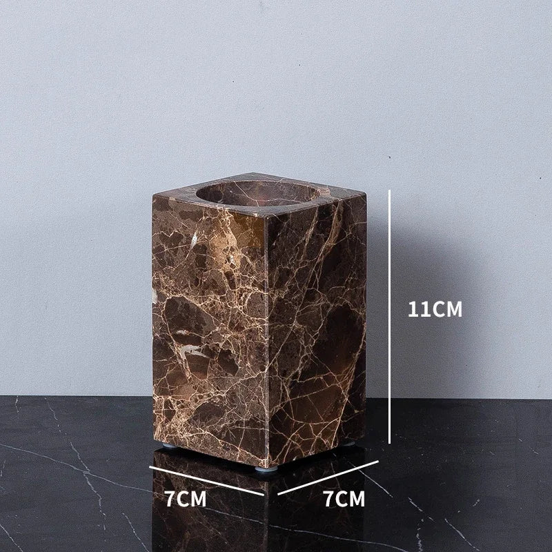 Dark Natural Marble Bathroom Brown Luxury Toothbrush Holder