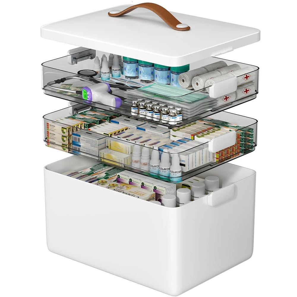 Tier Medicine Organizer - Medicine Cabinet Leather Handle