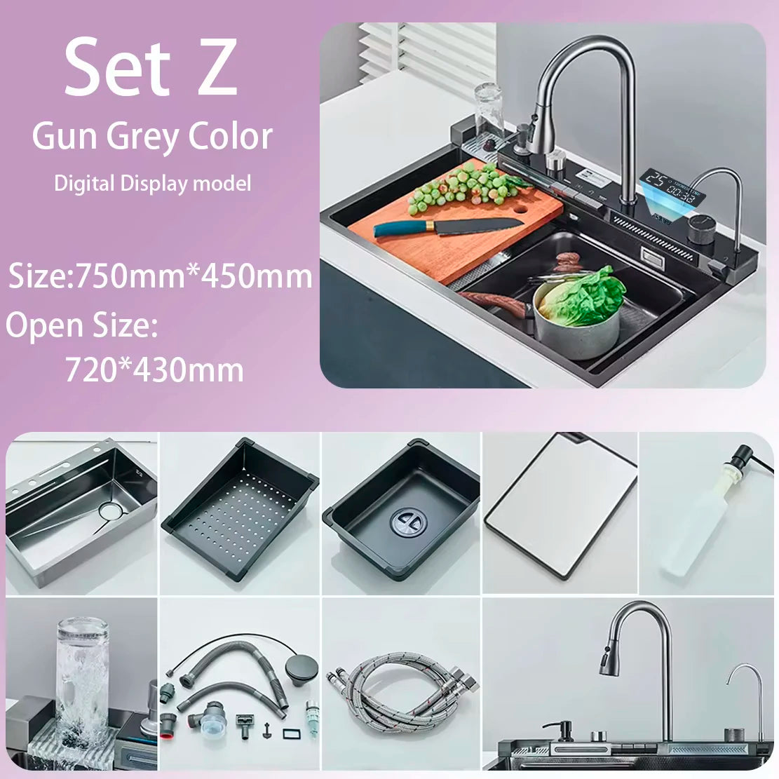 304 Stainless Steel Waterfall Sink Large Slot Integrated