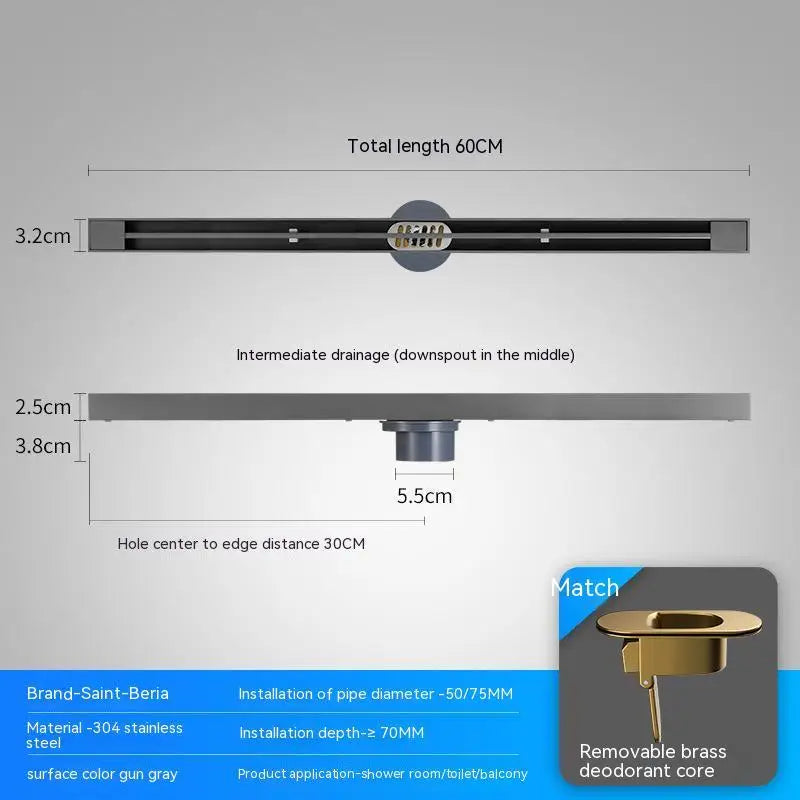 2cm Wide Floor Drain Stainless Steel Linear Narrow