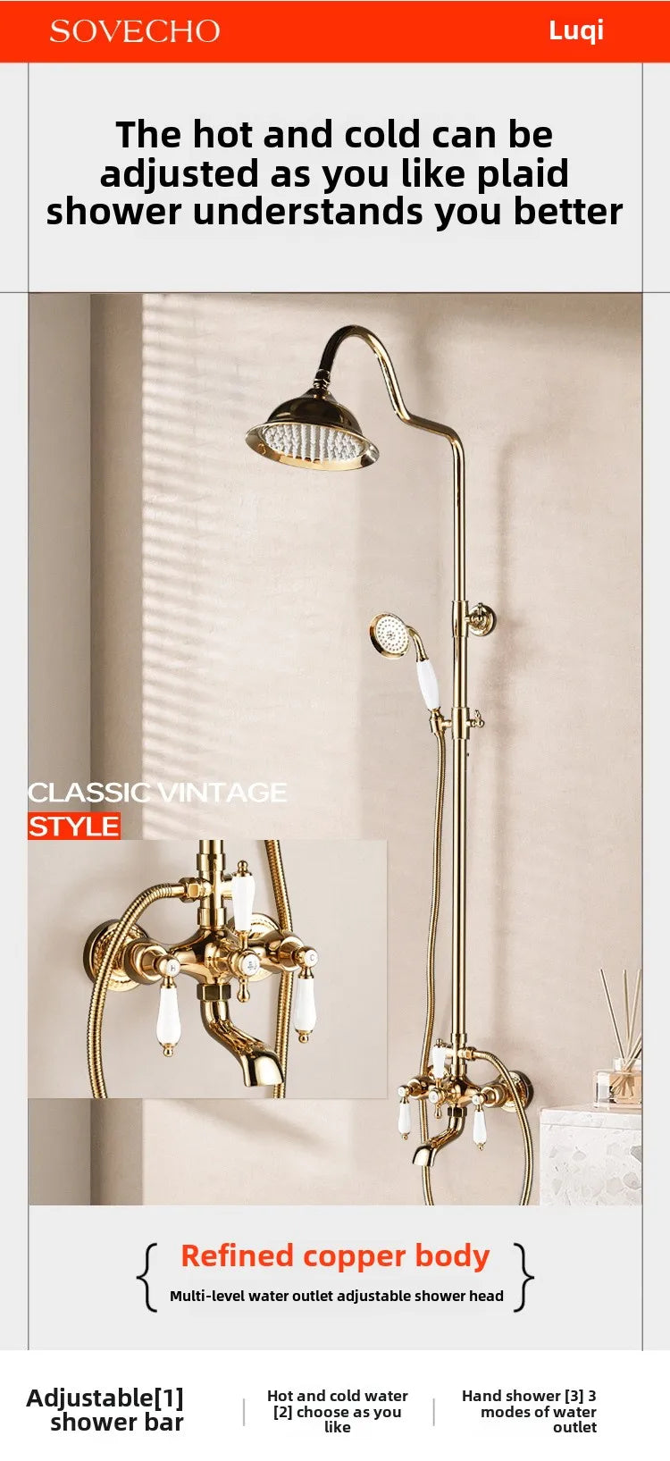 Vintage French Style Dual Handle Tub Faucet Shower