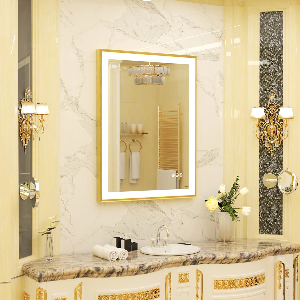 Led Bathroom Vanity Mirror Gold Frame Front Lighted