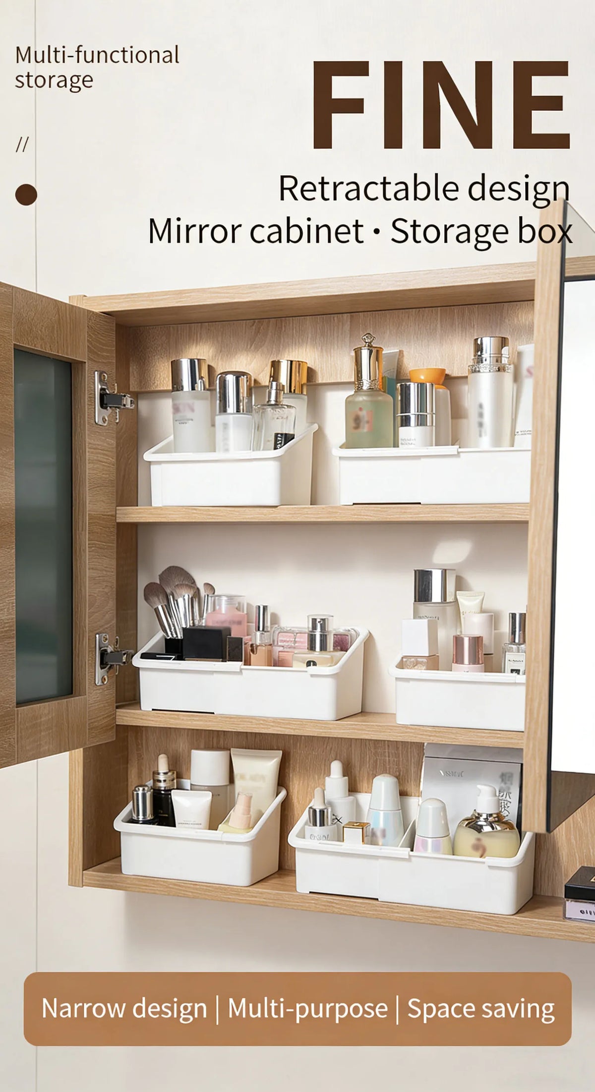 1/2/4pcs Mirror Cabinet Expandable Cosmetic Storage Box