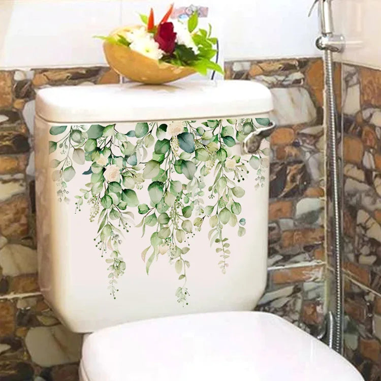 Beautiful Green Plant Flowers Wall Sticker Toilet Bathroom