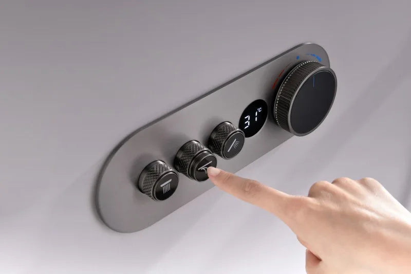 Rainfall Shower Wall Mounted Gray Thermostatic Shower Faucet