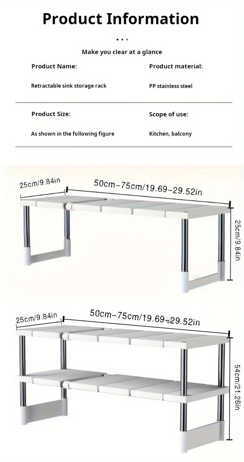 Adjustable Under Sink Storage Rack Expandable Bathroom Cabinet