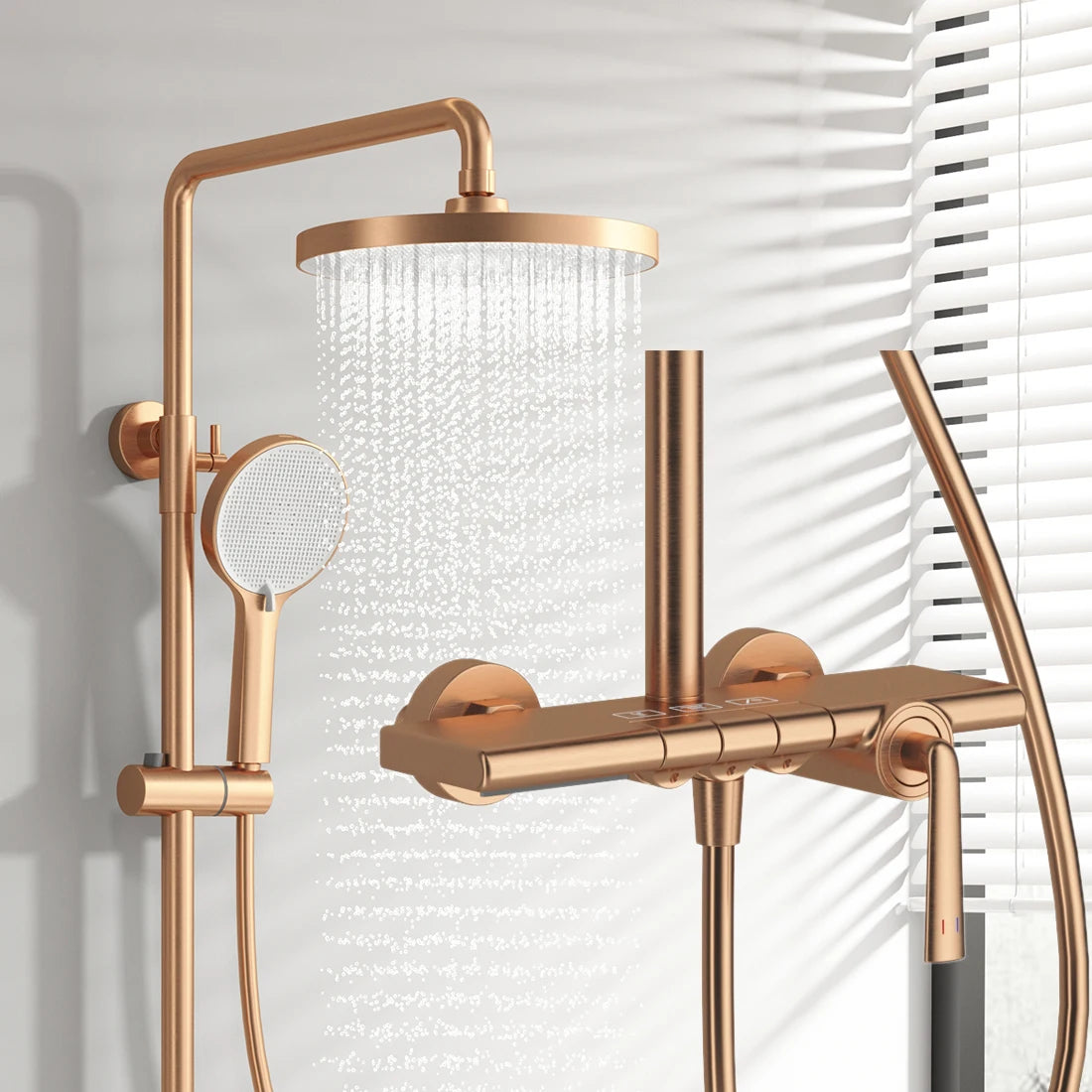 Brushed Rose Gold Bathroom Shower System Faucet 12