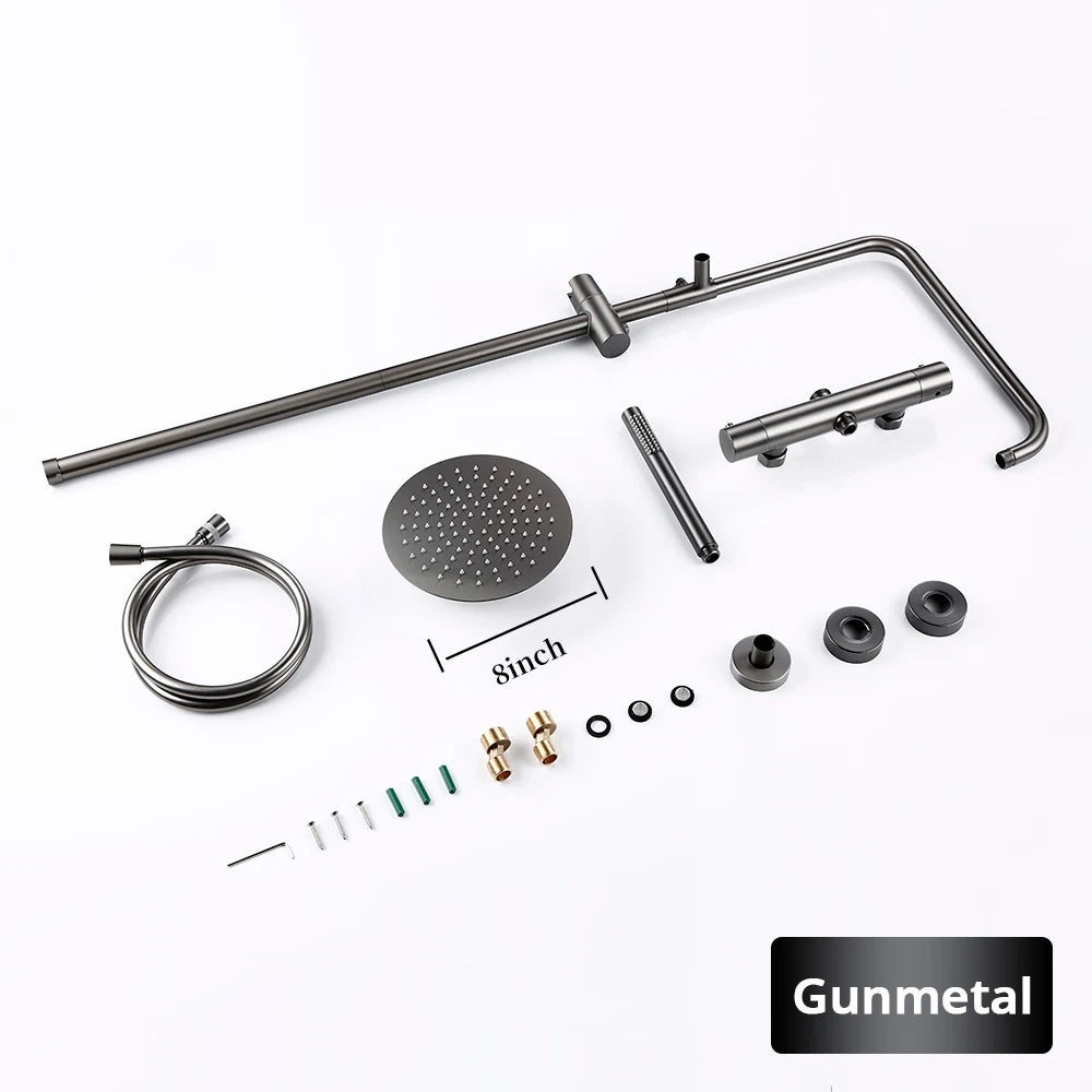 Brushed Gold Thermostatic Shower Faucets Sets Wall Mount