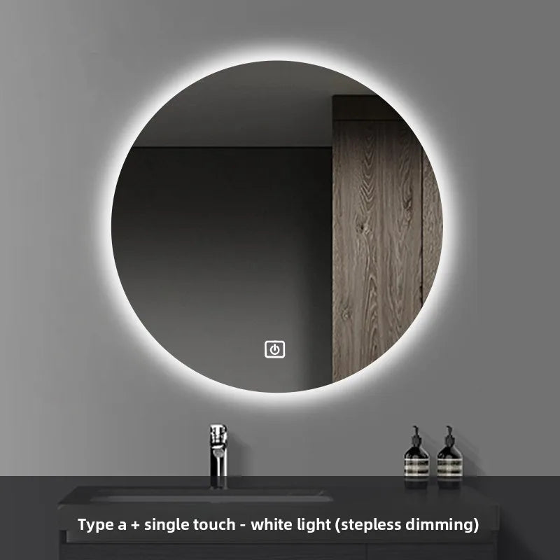 Round Smart Bathroom Mirror Wall-Mounted Led Light Touch