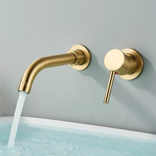 Bathroom Basin Faucet Brushed Golden Concealed Wall Mounted