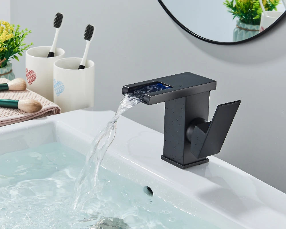 Rozin Led Bathroom Basin Faucet Black Waterfall Sink