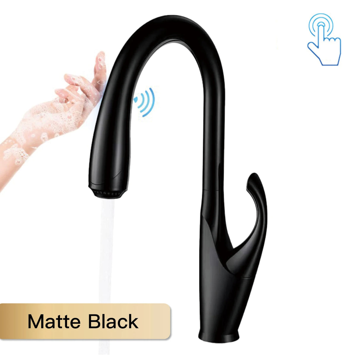 High-End Touch Black Faucet Brass Pull-Out Design Three-Function