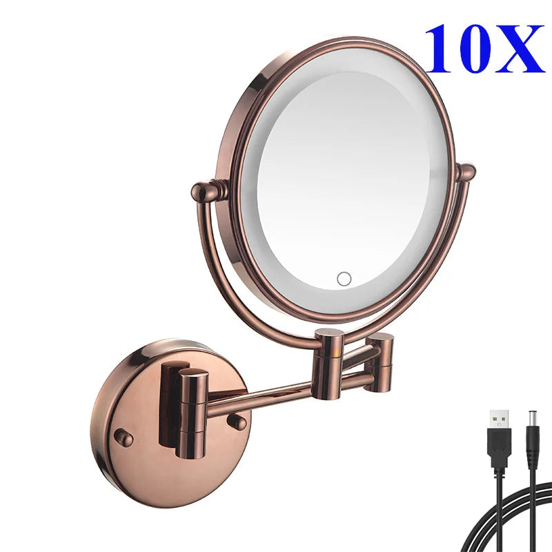 Brushed Nickel Touch Led Folding Bathroom Mirror 10x