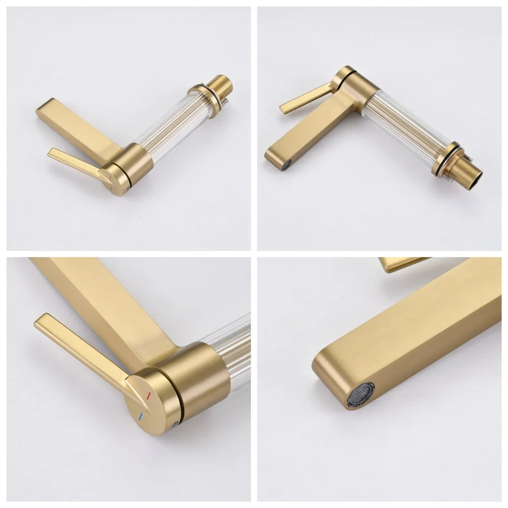 Yellow Bathroom Basin Faucet Acrylic Brass Cold Water