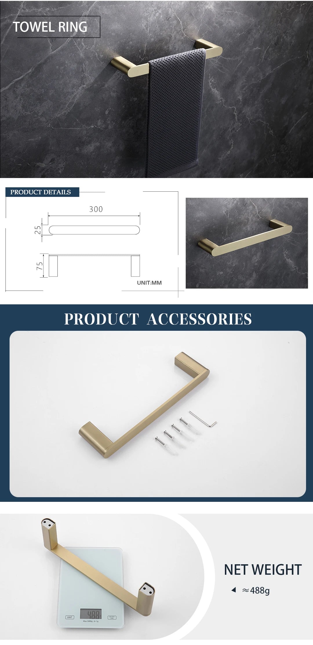 Brushed Gold Bathroom Toilet Brush Holder Toilet Paper