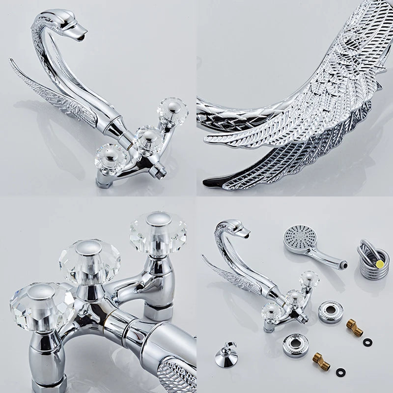 Ellen Bathtub Faucet Gold Swan Hand Shower Wall