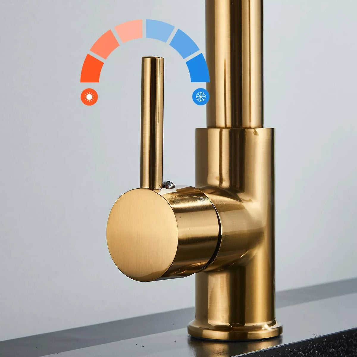 Brushed Gold Sink Faucet One Handle Spring Cold