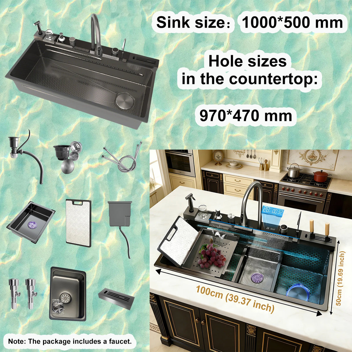 Sinks Stainless Steel Waterfall Sink Includes 120 50