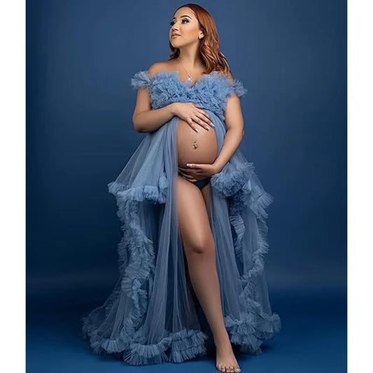 Sexy Maternity Gowns Photoshoot Ruffles Baby Shower Vestidos