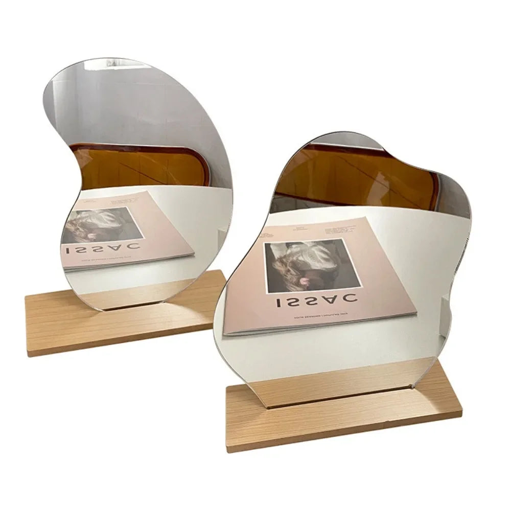 Wooden Irregular Makeup Mirror Cloud Shaped Frameless Decorative